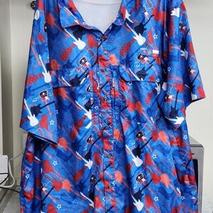 Magellan Outdoors Blue and Red Guitar Print Shirt